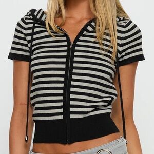 Princess Polly Black and Gray stripe zip up